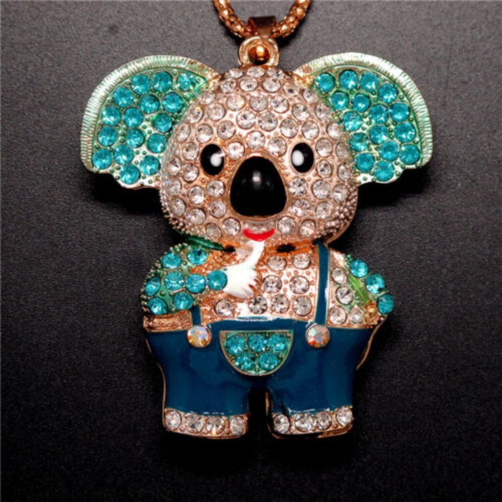 new Betsey Johnson blue crystal rhinestone cartoon koala animal necklace pendant